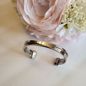 Lia Sophia Bangle Cuff Bracelet Steamlined Multi Band Silvertone Jewelry